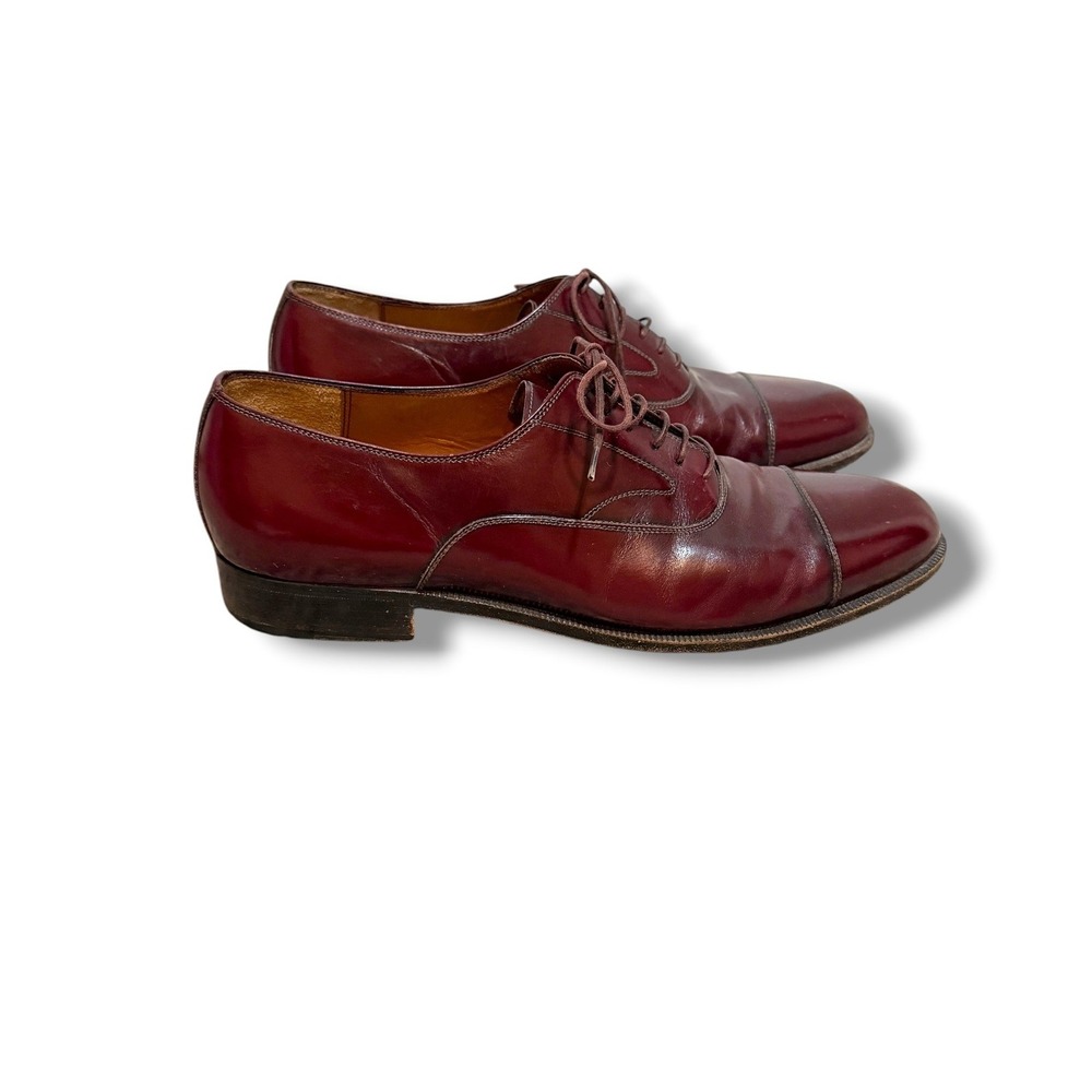 Salvatore Ferragamo Oxfords Mens 10.5 Burgundy Oxblood Leather Cap Toe Italy